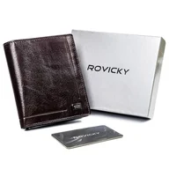Portfele - Skórzany męski portfel Rovicky bez zapięcia z ochroną RFID portmonetka na karty, brązowy - miniaturka - grafika 1