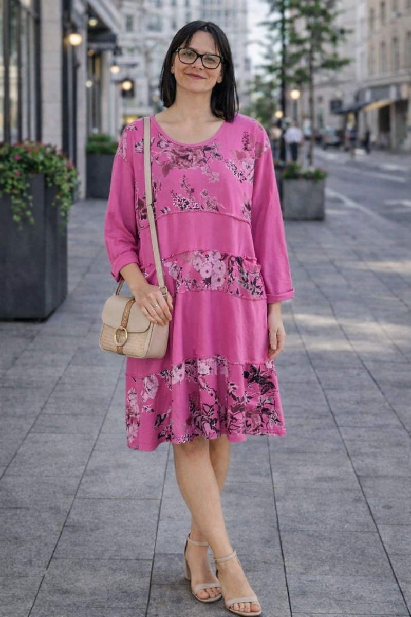 Sukienka damska Włoska oversize różowa w kwiaty bawełniana Uni