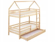 Łóżka dla dzieci i młodzieży - Łóżko piętrowe z szufladami Domek Drewno sosnowe GIRGOLS 90 x 200 cm ze schowkiem Jasnobrązowy - miniaturka - grafika 1