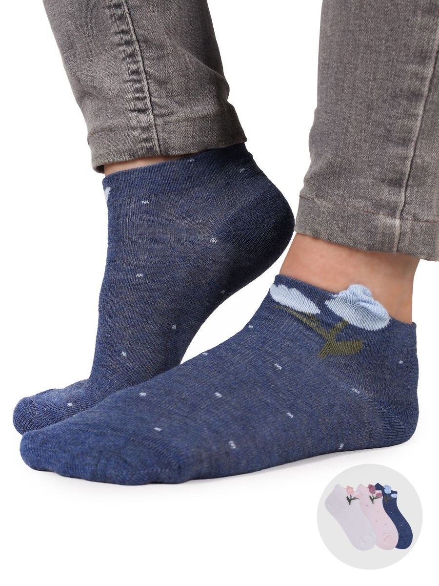 Skarpety dziewczęce bawełniane z elementem 3D kwiatki 3PAK 27-30 YOCLUB