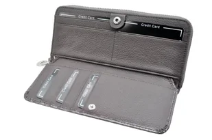 Portfel Damski Skóra Naturalna Lakierowana GREGORIO Duży Z Metalowym Suwakiem Piórnik PT-111 SZARY 18,5 x 9,5 x 3,5 [cm] - Portfele - miniaturka - grafika 6