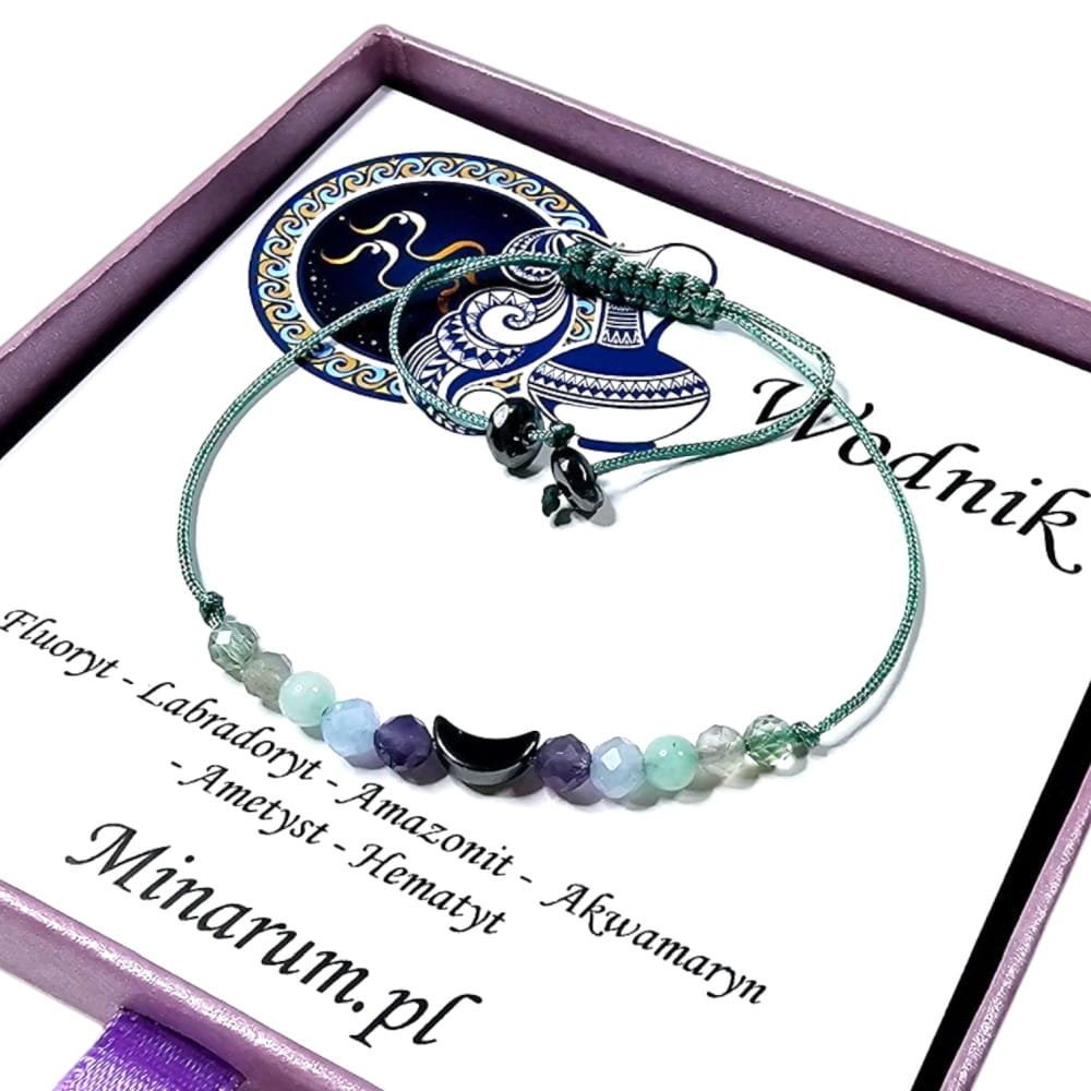 Bransoletka znak zodiaku Wodnik Amazonit Fluoryt Labladoryt bransoletka z kamieni naturalnych