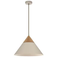Lampy sufitowe - Beżowa lampa wisząca z drewnianym stożkiem LX 457 z serii SINGLE - miniaturka - grafika 1