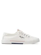 Buty dla dziewczynek - Pepe Jeans Tenisówki Brady Girl Basic PGS30543 Biały - miniaturka - grafika 1