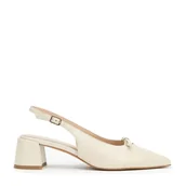 Półbuty męskie - Damskie czółenka ze skóry na słupku beżowe - miniaturka - grafika 1