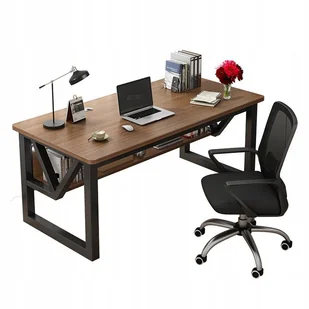 BIURKO GAMINGOWE  Z PÓŁKĄ NOWOCZESNE CIEMNY BUK LOFT INDUSTRIALNE 120 CM - Biurka gamingowe - miniaturka - grafika 1