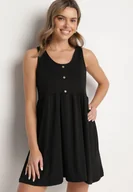 Sukienki - Czarna Sukienka o Rozkloszowanym Kroju na Szerokich Ramiączkach z Guzikami Jenovira - miniaturka - grafika 1