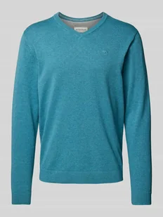 Sweter z dzianiny o kroju regular fit z czystej bawełny z dekoltem w serek - Swetry męskie - miniaturka - grafika 1