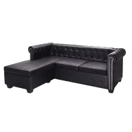 Narożniki - Czarny narożnik z leżanką w stylu Chesterfield, lewostronny - Xavier 4Q - miniaturka - grafika 1