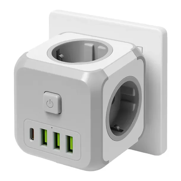 Przedłużacz Rozgałęźnik Kostka 230V Do Gniazdka Włącznik Ładowarka USB