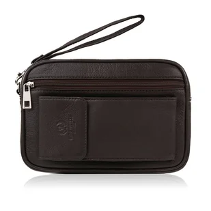 Saszetka męska do ręki z miejscem na telefon ciemnobrązowa Paolo Peruzzi - Torby męskie - miniaturka - grafika 1