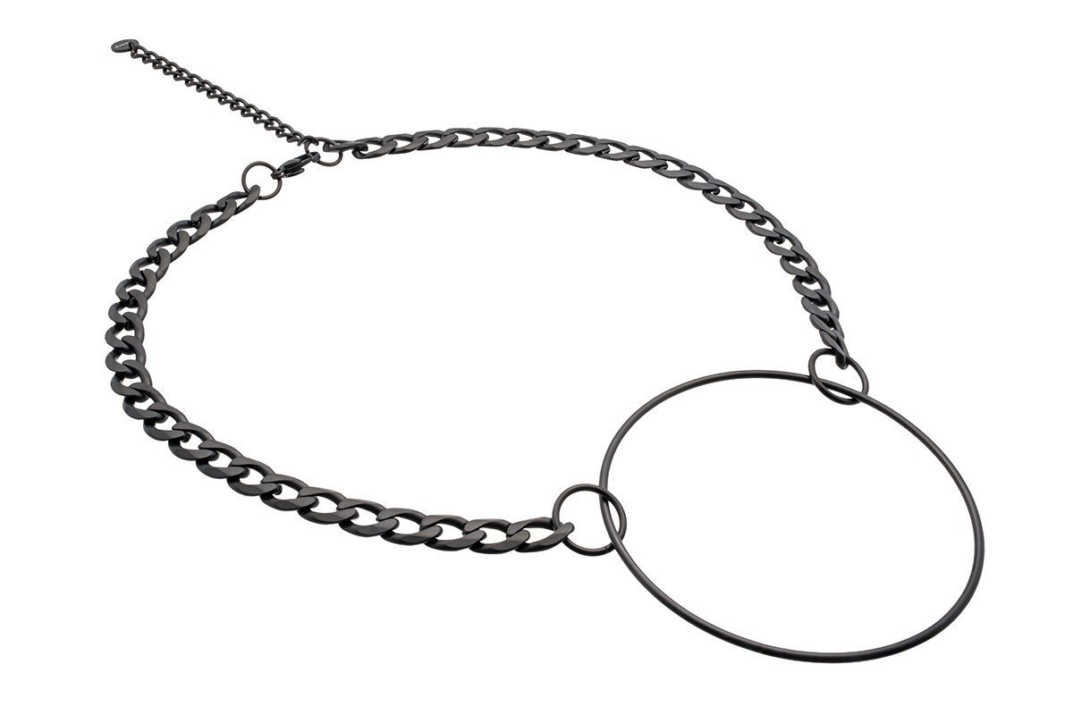 Naszyjnik pancerka KOŁO z czarnej matowej stali szlachetnej