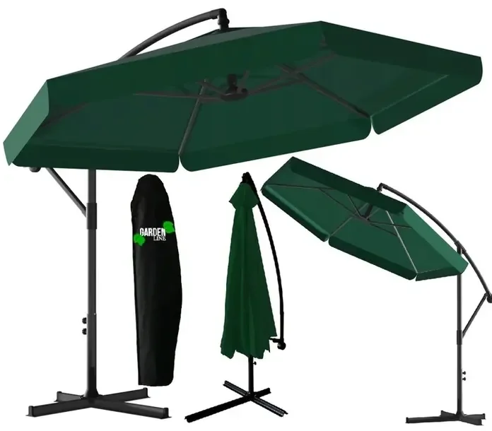 Parasol Ogrodowy Składany 350 Cm Z Falbaną Zielony Z Pokrowcem