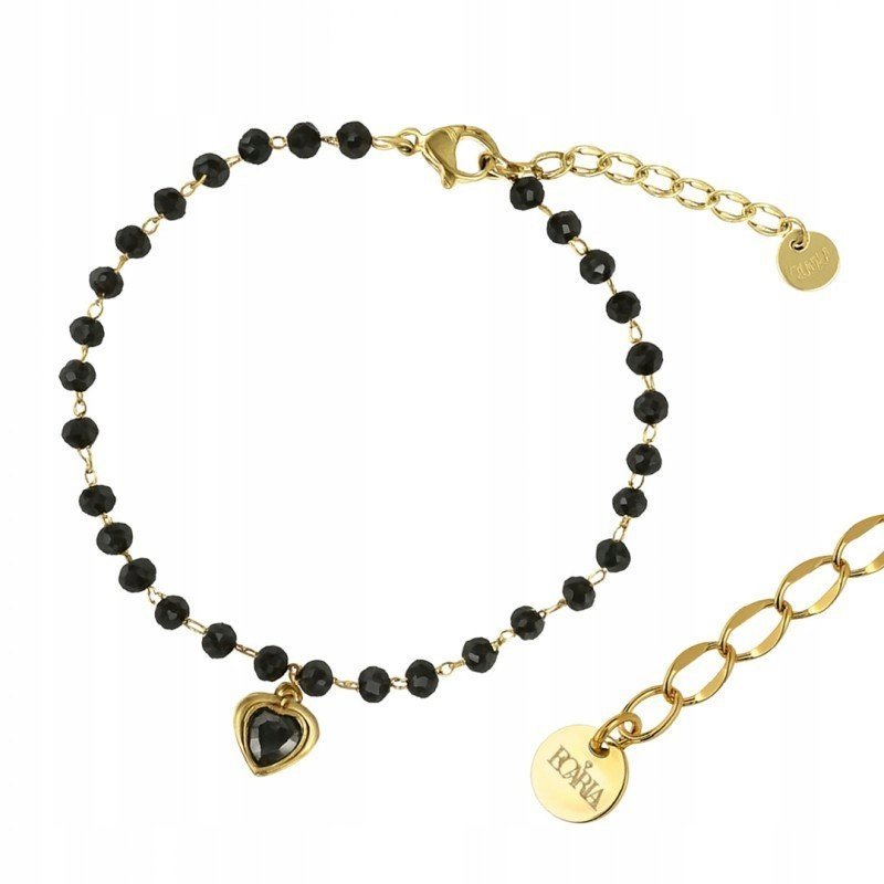 Bransoletka na rękę stal chirurgiczna pozłacana 14k złotem czarna, SERCE BS