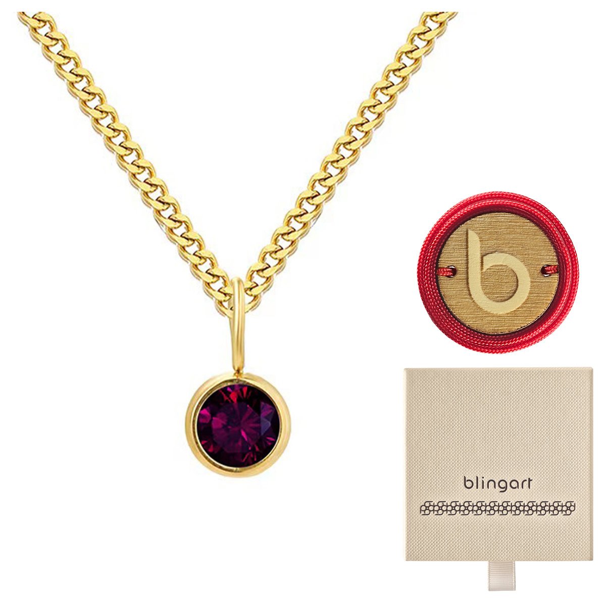 Naszyjnik pozłacany damski cyrkonia kamień urodzinowy czerwiec BLINGART
