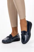 Mokasyny damskie - Granatowe mokasyny lakierowane damskie ze sprzączką skórzana wkładka Casu D23WX6-N-36 - miniaturka - grafika 1