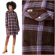 Sukienki - Wrangler MINI DRESS Brown luźna flanelowa bawełniana sukienka w kratę S - miniaturka - grafika 1
