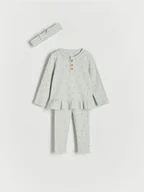 Komplety dla niemowląt - Reserved - Prążkowany komplet z opaską - oliwkowy - miniaturka - grafika 1