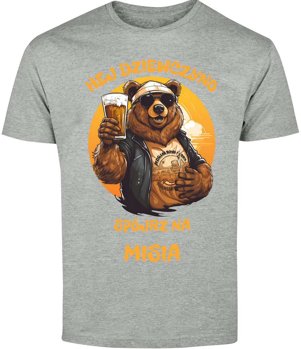T-Shirt Męski Dla Męża Piwosza Z Misiem Śmieszna Koszulka Szara R-Xxl A142