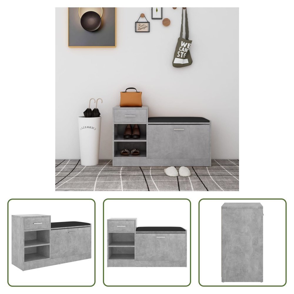 The Living Store Ławka na buty betonowa szara 94,5x31x57 cm Materiał drewnopochodny