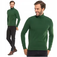 Swetry męskie - Elegancki Golf Męski Sweter Pod Szyję Klasyczny Zielony Bawełniany MORAJ XL - miniaturka - grafika 1