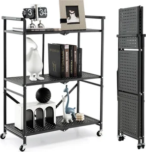 COSTWAY Składany wózek do serwowania z 3 poziomami, mobilny wózek kuchenny, wózek, 72,5 x 33 x 93,5 cm, solidna metalowa półka, wózek do przechowywania do kuchni, salonu, garażu, czarny - Wózki kuchenne - miniaturka - grafika 1