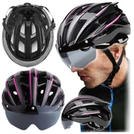 Kaski rowerowe - Kask rowerowy Czarno-Różowy - KASK ROWEROWY Z OKULARAMI LEKKI REGULOWANY - miniaturka - grafika 1