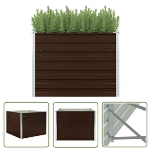 The Living Store Donica do podniesionej grządki - brązowa - 100x100x77 cm - stal - Skrzynia Do Podniesionej Grządki - Donice - miniaturka - grafika 1