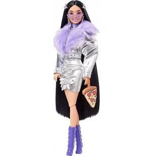 Lalka Barbie Extra Srebrzysty strój i różowe boa Czarne włosy HHN07 - Lalki dla dziewczynek - miniaturka - grafika 1