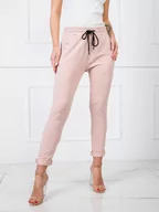 Dresy damskie - Spodnie dresowe jasny różowy sportowy casual nogawka zwężana troczki wiązanie - miniaturka - grafika 1