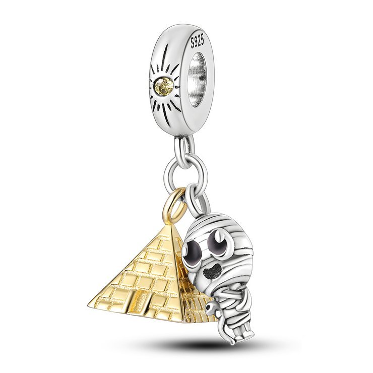 Zawieszka Charms SREBRO 925 Koralik Piramida i Mumia z Egiptu