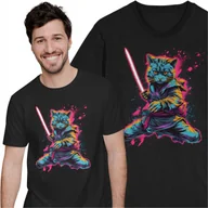 Koszulki męskie - Koszulka Neonowy Kot Samuraj Kotek Ronin Japonia Bushido Neon - miniaturka - grafika 1