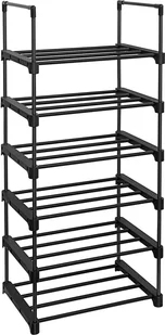 SONGMICS Stojak na buty z 6 poziomami, metalowy stojak na buty, schowek na buty, organizer na 12-15 par butów, sztaplowany, do przedpokoju, salonu, sypialni, 30 x 45 x 106 cm, czarny LSA23BK - Szafki na buty - miniaturka - grafika 1