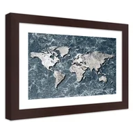 Plakaty - Plakat w ramie brązowej, Mapa świata na marmurze (Rozmiar 90x60) - miniaturka - grafika 1
