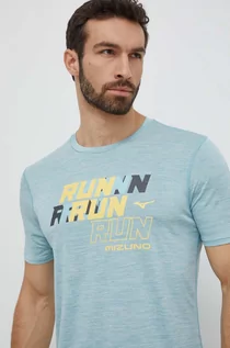 Koszulki męskie - Mizuno t-shirt do biegania Core Run kolor turkusowy z nadrukiem J2GAB008 - grafika 1