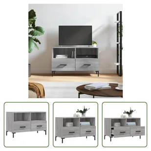The Living Store Szafka pod telewizor szara Sonoma 80x36x50 cm materiał drewnopochodny - Szafki RTV - miniaturka - grafika 1