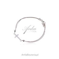 Bransoletki - ankabizuteria.pl Srebrna bransoletka z krzyżykiem i kuleczkami - miniaturka - grafika 1