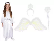 Stroje karnawałowe - ZESTAW SUKIENKA ANIOŁEK BIAŁY 134-140 4el - miniaturka - grafika 1