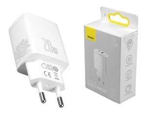 Ładowarka sieciowa Baseus Compact Quick Charger USB + USB-C  QC 3.0 PD 3.0, 20W, biała. - Ładowarki do telefonów - miniaturka - grafika 2