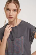 Koszulki sportowe damskie - Desigual t-shirt bawełniany damski kolor szary - miniaturka - grafika 1