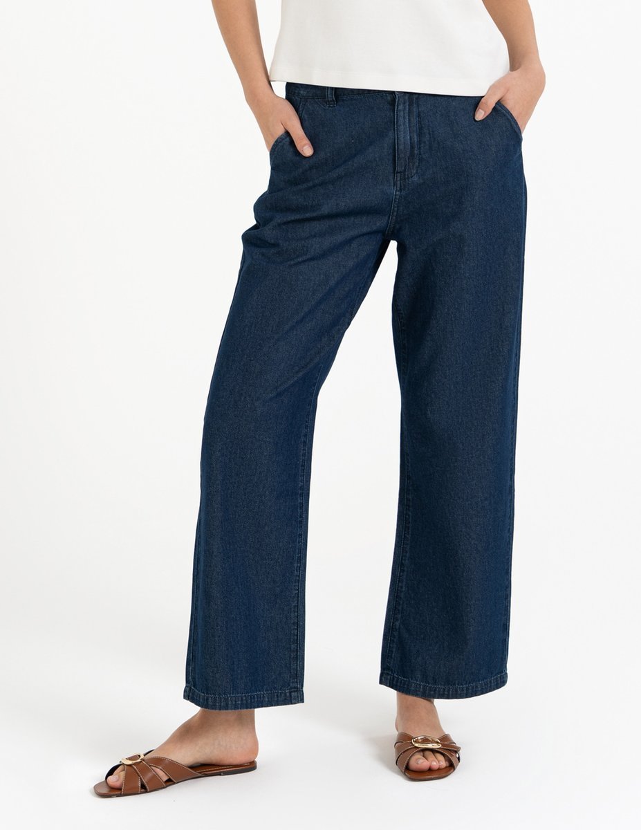 SPODNIE DAMSKIE Jeansowe Prosta Nogawka Casual Wysoki Stan MORAJ r. 40