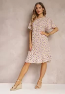 Sukienki - Beżowa Sukienka Midi o Pudełkowym Kroju w Kwiaty Kimbr - miniaturka - grafika 1