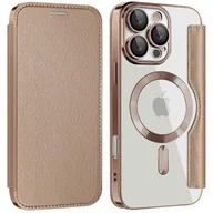 Etui i futerały do telefonów - Dla iPhone 16 Pro Max Magnetyczne etui na telefon Blokowanie RFID Skórzana osłona telefonu - złota - miniaturka - grafika 1