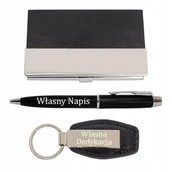 Zestawy piśmiennicze - Zestaw długopis brelok wizytownik personalizowany grawer prezent dla szefa - miniaturka - grafika 1