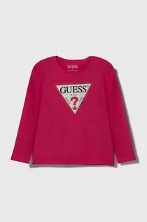 Bluzki dla dziewczynek - Guess longsleeve dziecięcy kolor różowy - grafika 1