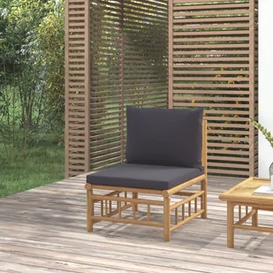vidaXL Środkowa sofa ogrodowa z ciemnoszarymi poduszkami, bambusowa - Sofy ogrodowe - miniaturka - grafika 1