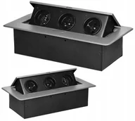 Gniazdka elektryczne - Gniazdo Meblowe Wpuszczane w Blat Płaski Rant 3x Gniazdo Bez Kabla Srebrne - miniaturka - grafika 1