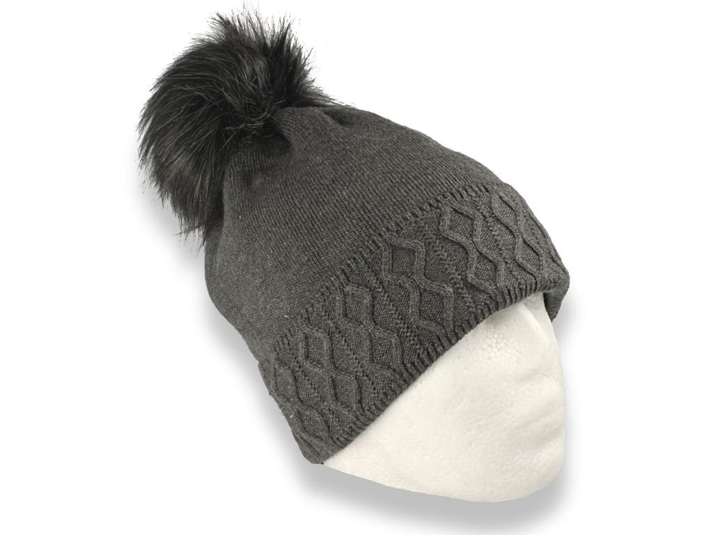 Czapka damska zimowa z pomponem polska produkcja szara ocieplana polarem