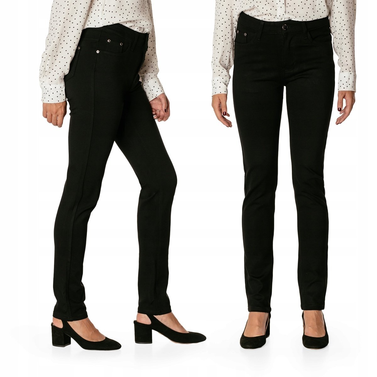 Czarne Spodnie Rurki Damskie Bawełniane BG01 W38