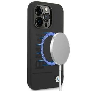 BMW Nakładka do iPhone 14 Pro Max 6,7" BMHMP14XSLBLBK czarna hardcase Silicone Signature Logo Magsafe - Etui i futerały do telefonów - miniaturka - grafika 1